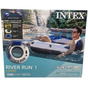 intex river run 1 lounge quantity 1 white blue 53" connect float system READ NEW